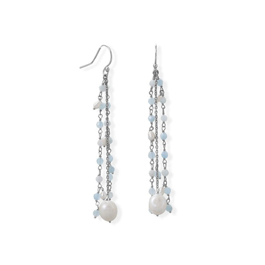 Aquamarine and Cultured Fresh Water Pearl French Wire Earring freeshipping - Higher Class Elegance