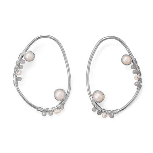 Fab Fashion! Large Open Cultured Freshwater Pearl and Labradorite Post Earring freeshipping - Higher Class Elegance