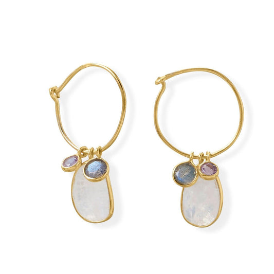 Hoop Earring with Amethyst, Labradorite and Rainbow Moonstone Earring freeshipping - Higher Class Elegance