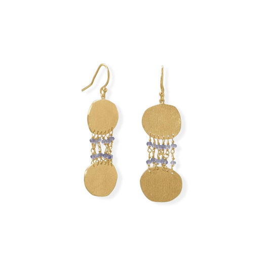 14 Karat Gold Plated Iolite and Textured Disk Earring freeshipping - Higher Class Elegance