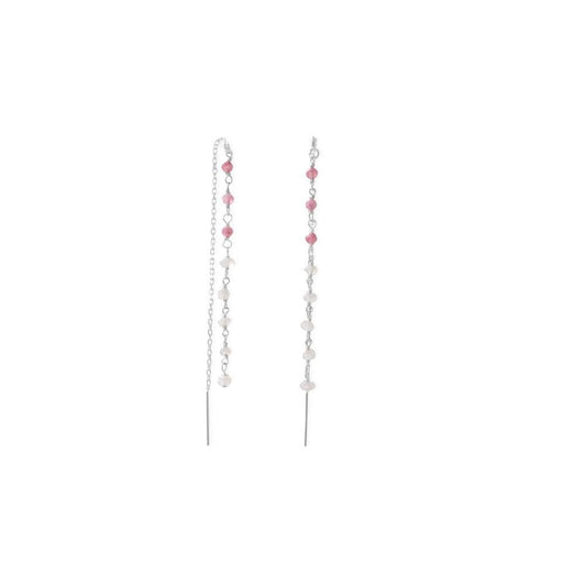 Pretty in Pink! Rainbow Moonstone and Pink Tourmaline Threader Earrings freeshipping - Higher Class Elegance
