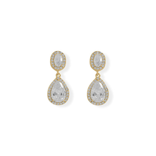 14 Karat Gold Plated Oval and Pear CZ Drop Earrings freeshipping - Higher Class Elegance