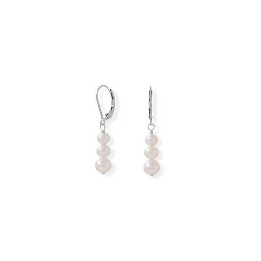 Stacked Cultured Freshwater Pearl Lever Earrings freeshipping - Higher Class Elegance