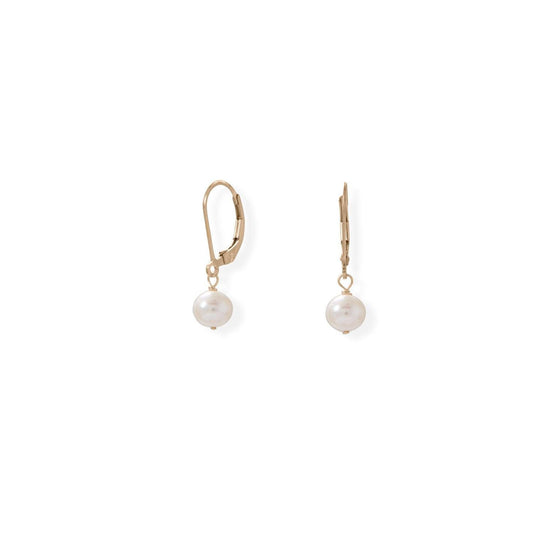 Gold-Filled 6.5mm Cultured Freshwater Pearl Lever Earrings freeshipping - Higher Class Elegance