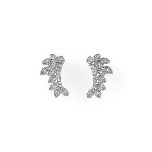 Rhodium Plated CZ Leaf Drop Earrings freeshipping - Higher Class Elegance