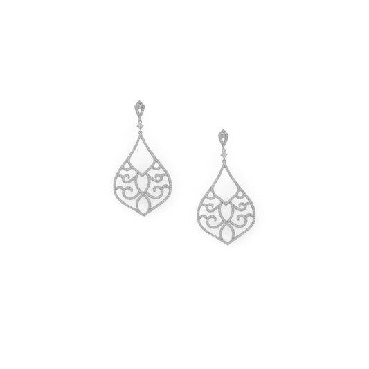 Rhodium Plated Ornate CZ Raindrop Post Earrings freeshipping - Higher Class Elegance
