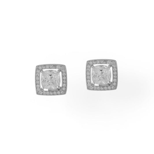Rhodium Plated Square CZ with Halo Stud Earrings freeshipping - Higher Class Elegance