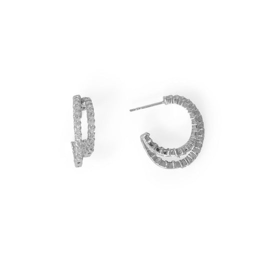 Rhodium Plated In/Out CZ Double 3/4 Hoop Earrings freeshipping - Higher Class Elegance