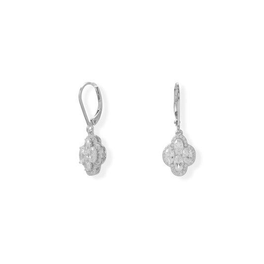 Rhodium Plated 4 Oval CZ Lever Earrings freeshipping - Higher Class Elegance