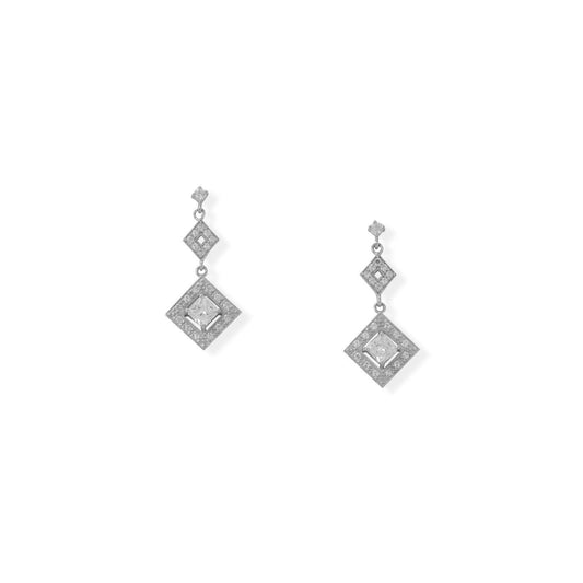 Rhodium Plated CZ Diamond Shaped Drop Earrings freeshipping - Higher Class Elegance