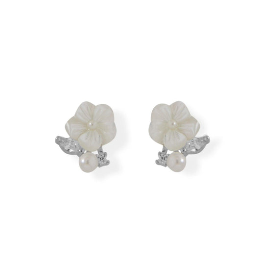 Mother of Pearl and CZ Flower Earrings freeshipping - Higher Class Elegance