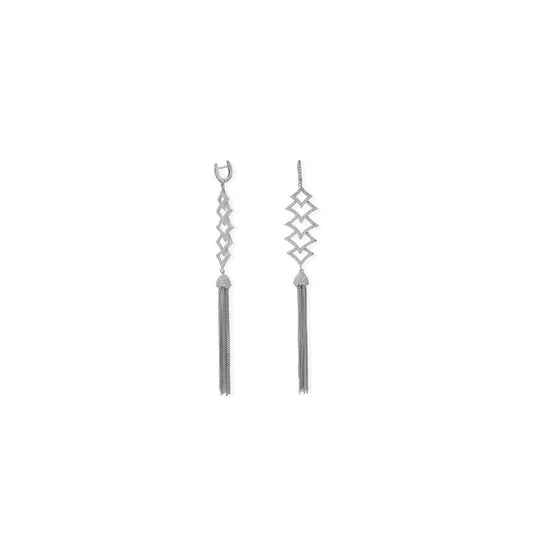 Rhodium Plated CZ Rhombus and Tassel Drop Earrings freeshipping - Higher Class Elegance
