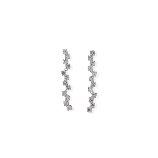Rhodium Plated Falling CZ Drop Earrings freeshipping - Higher Class Elegance