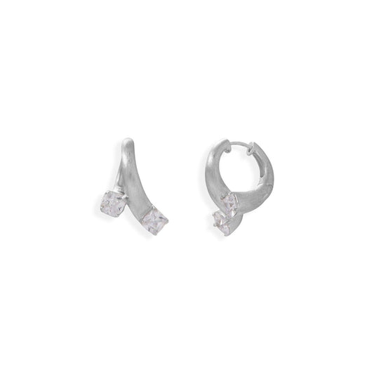 Brushed Art Deco and CZ Hoop Earrings freeshipping - Higher Class Elegance