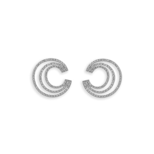 Rhodium Plated Triple "C" CZ Post Earrings freeshipping - Higher Class Elegance