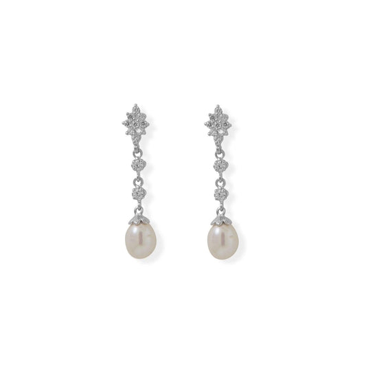 CZ and Cultured Freshwater Pearl Drop Earrings freeshipping - Higher Class Elegance