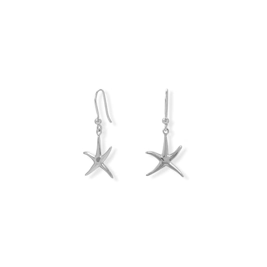 Rhodium Plated Starfish French Wire Earrings freeshipping - Higher Class Elegance