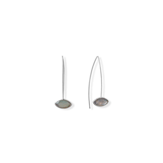 Rhodium Plated Labradorite Long Wire Earrings freeshipping - Higher Class Elegance