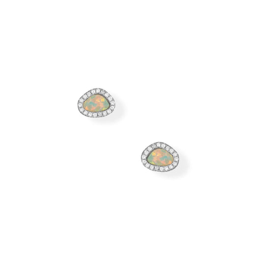 Rhodium Plated Synthetic Opal and CZ Earrings freeshipping - Higher Class Elegance