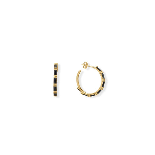Bodacious Baguettes! Black Baguette CZ 3/4 Hoop Earrings freeshipping - Higher Class Elegance