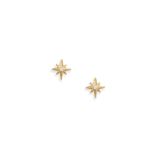 Sweet Stars! 14 Karat Gold Plated CZ Star Stud Earrings freeshipping - Higher Class Elegance