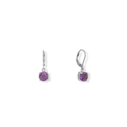 Rhodium Plated 8mm Amethyst Lever Earrings freeshipping - Higher Class Elegance