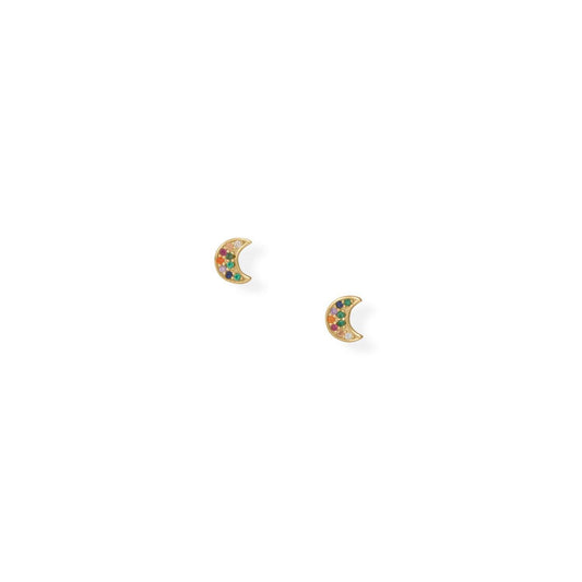 14 Karat Gold Plated Multi-Color CZ Moon Earrings freeshipping - Higher Class Elegance