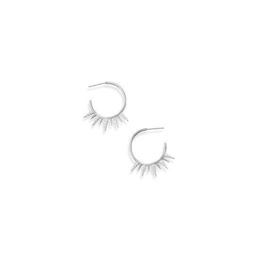 Rhodium Plated 3/4 Circle CZ Spike Earrings freeshipping - Higher Class Elegance