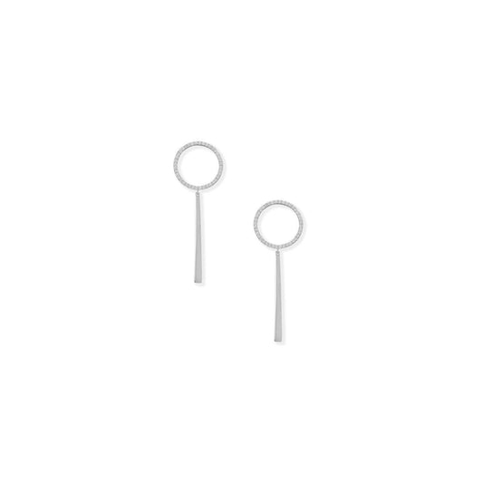 Easy Elegance! Rhodium Plated CZ Circle with Bar Drop Earrings freeshipping - Higher Class Elegance