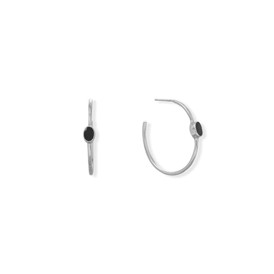 Rhodium Plated Oval Black Onyx 3/4 Hoop Earrings freeshipping - Higher Class Elegance