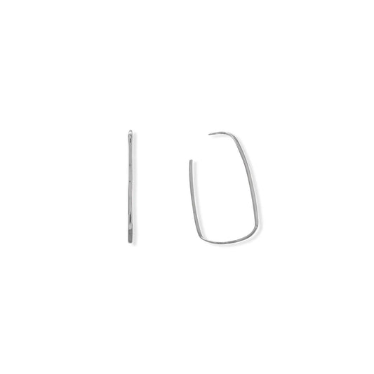 Rhodium Plated Thin Rectangle 3/4 Hoop Earrings freeshipping - Higher Class Elegance