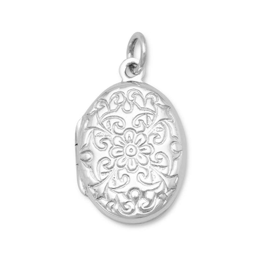 Oval Polished Floral Design Locket freeshipping - Higher Class Elegance