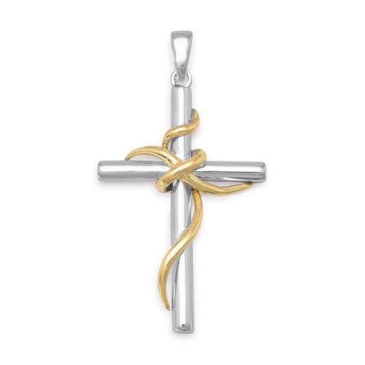 Rhodium and 14 Karat Gold Plated Sterling Silver Cross Pendant freeshipping - Higher Class Elegance