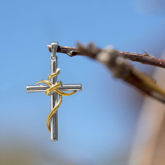 Rhodium and 14 Karat Gold Plated Sterling Silver Cross Pendant freeshipping - Higher Class Elegance