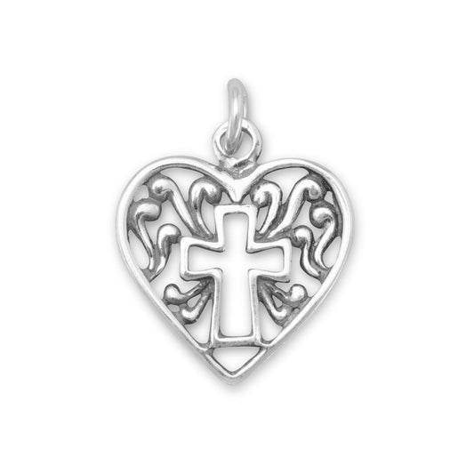 Heart Charm with Cross Outline freeshipping - Higher Class Elegance