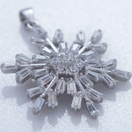 Rhodium Plated CZ Snowflake Pendant freeshipping - Higher Class Elegance