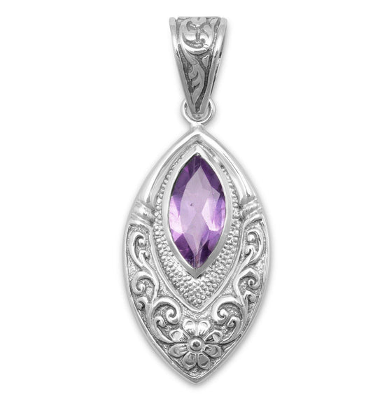 Oxidized Marquise Pendant with Amethyst freeshipping - Higher Class Elegance