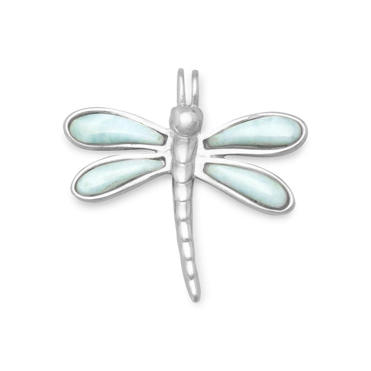 Rhodium Plated Larimar Dragonfly Slide freeshipping - Higher Class Elegance