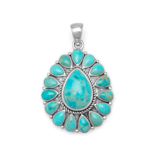 Oxidized Pear Shape Reconstituted Turquoise Pendant freeshipping - Higher Class Elegance