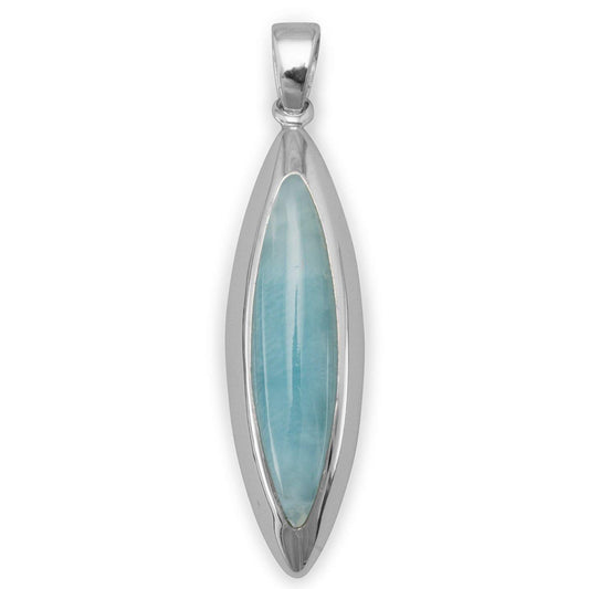 Rhodium Plated Marquise Larimar Pendant freeshipping - Higher Class Elegance