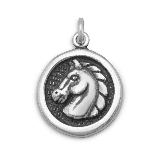 Oxidized Disc Charm with Horse Profile freeshipping - Higher Class Elegance