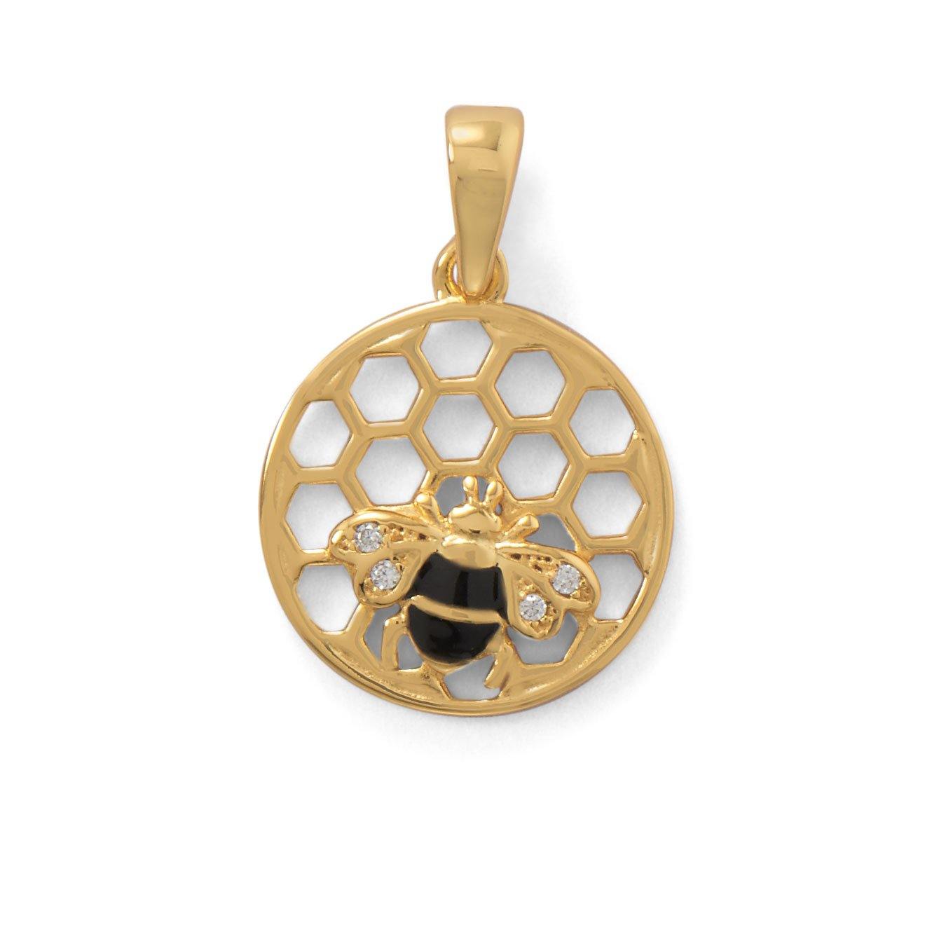"BEE Mine!" 14 Karat Gold Plated Honeycomb with Bee Pendant freeshipping - Higher Class Elegance