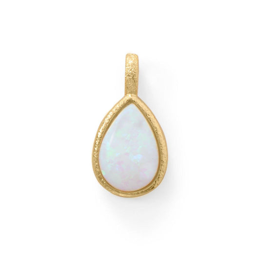 14 Karat Gold Plated Textured Pear Pendant with Synthetic Opal freeshipping - Higher Class Elegance