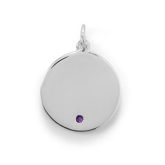 Engravable Rhodium Plated CZ Pendant - February Birthstone freeshipping - Higher Class Elegance