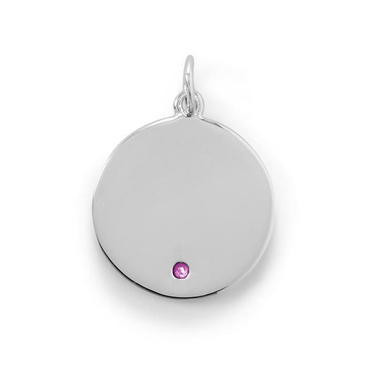 Engravable Rhodium Plated CZ Pendant - July Birthstone freeshipping - Higher Class Elegance