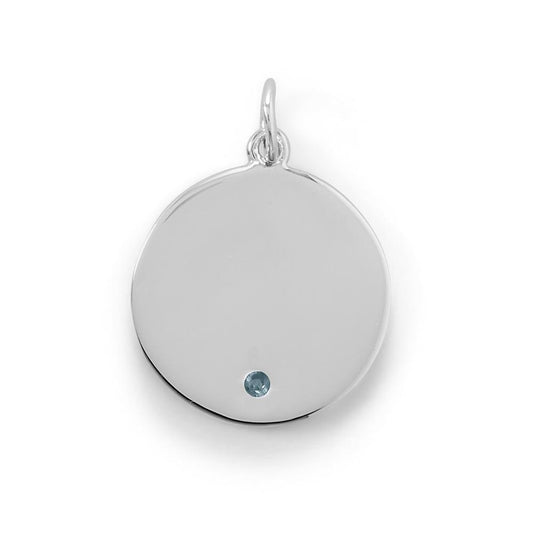 Engravable Rhodium Plated CZ Pendant - March Birthstone freeshipping - Higher Class Elegance