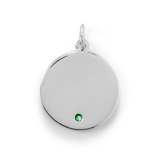 Engravable Rhodium Plated CZ Pendant - May Birthstone freeshipping - Higher Class Elegance