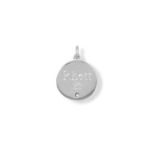 Engravable Rhodium Plated CZ Pendant - April Birthstone freeshipping - Higher Class Elegance