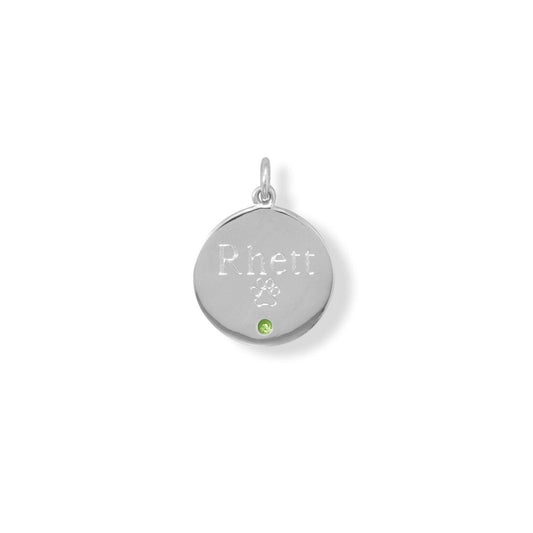 Engravable Rhodium Plated CZ Pendant - August Birthstone freeshipping - Higher Class Elegance