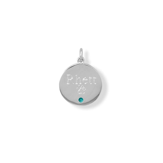 Engravable Rhodium Plated CZ Pendant - December Birthstone freeshipping - Higher Class Elegance